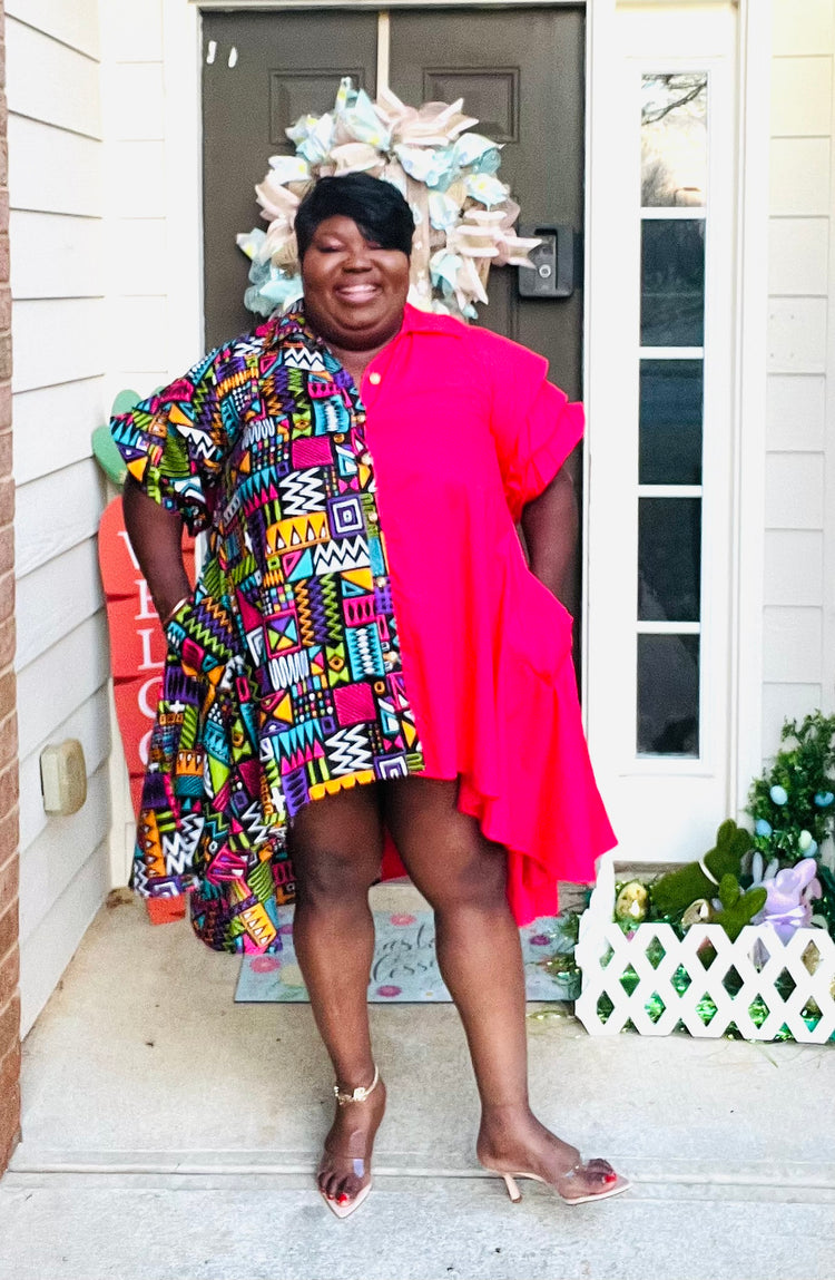 Tribal Diva Mix Ruffle Sleeve Dress