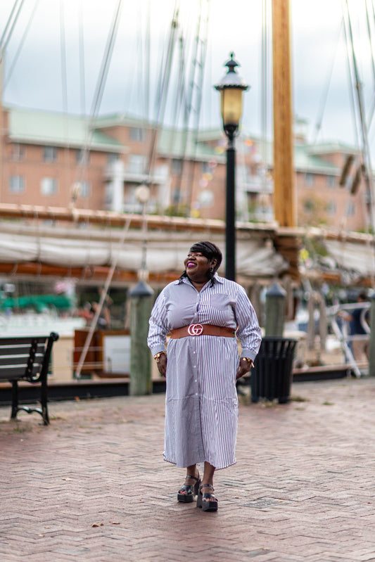Amari Striped Button Down T-Shirt Dress